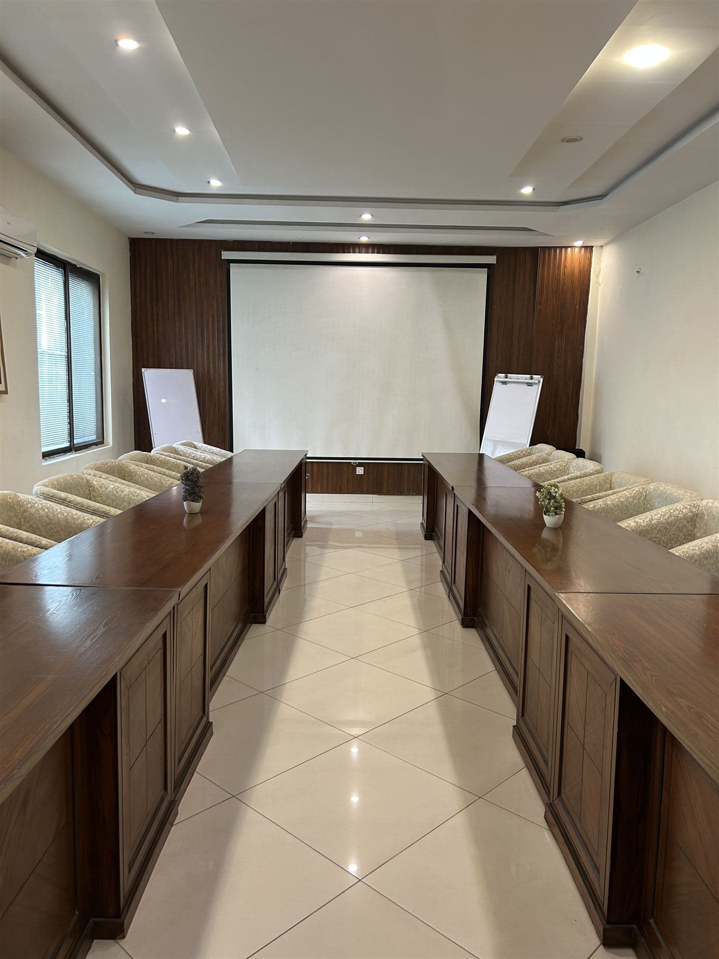 Conference room with projector screen